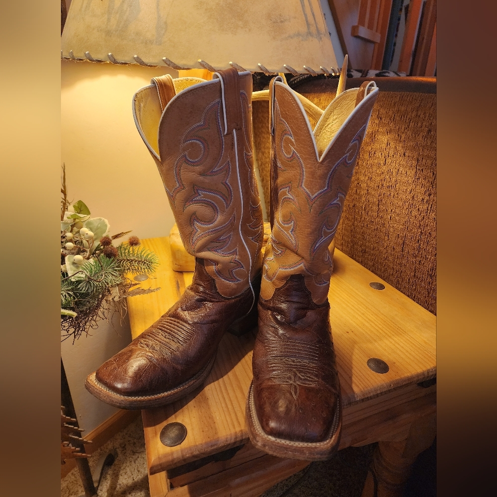 Men's Justin Ostrich Western Boots, Size 9.5